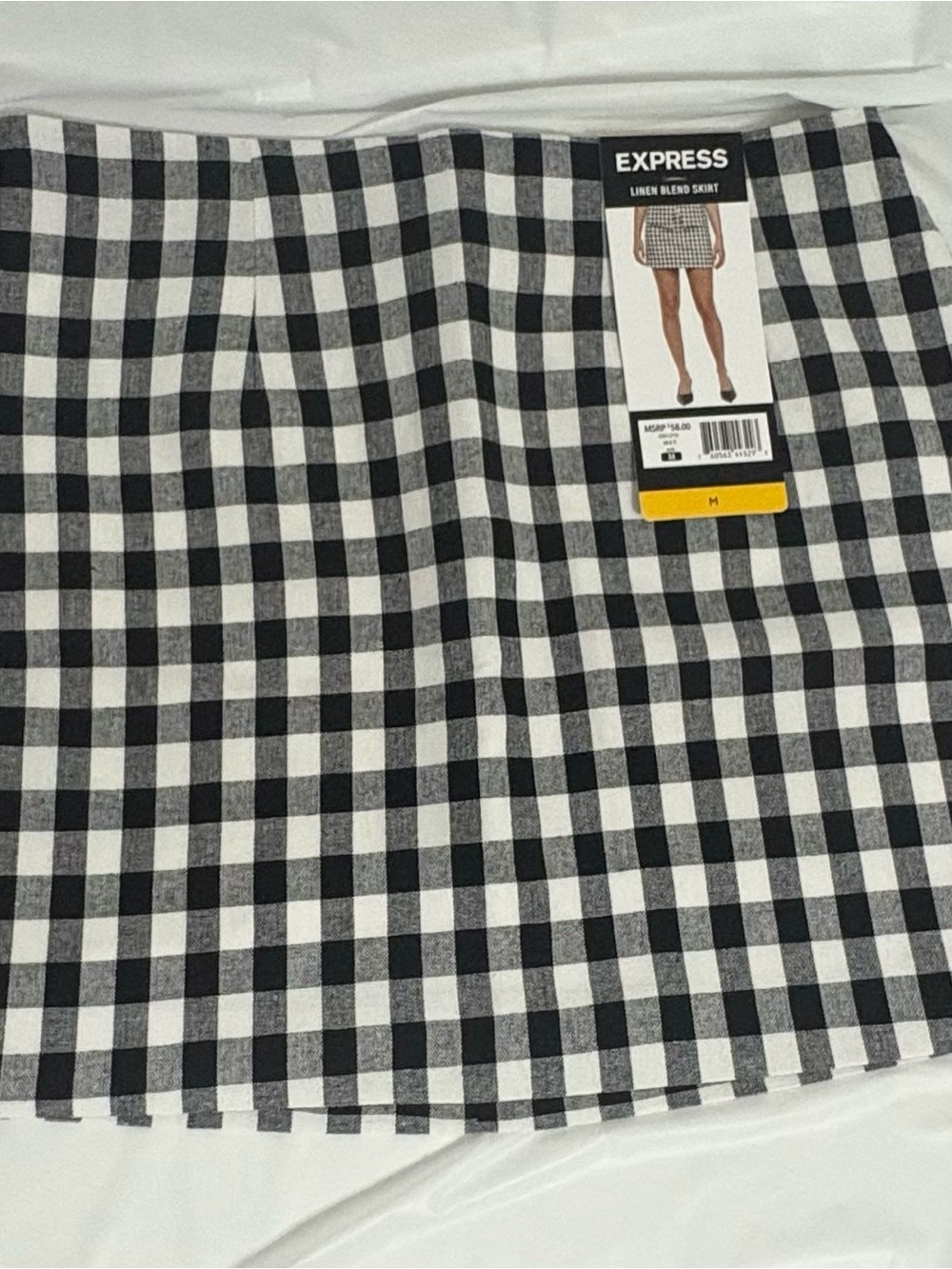 Express Black and White Gingham Linen-Blend Mini Skirt